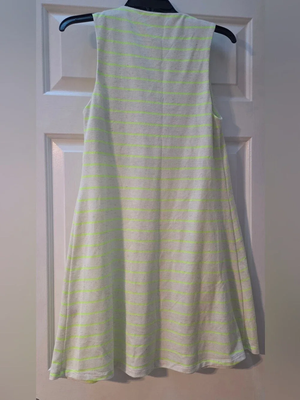 Julie Brown Cream and Neon Green Striped V‑Neck Sleeveless Mini Dress